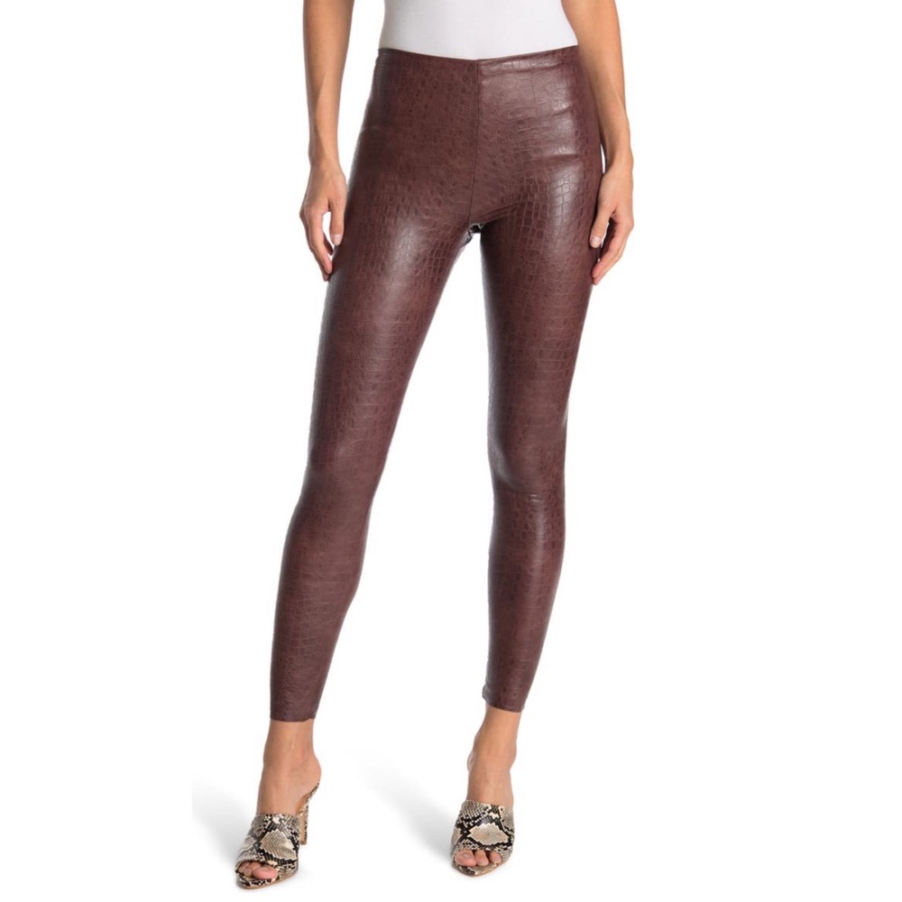 OOKIE and LALA Embossed Vegan Leather Leggings Brown Croc Small